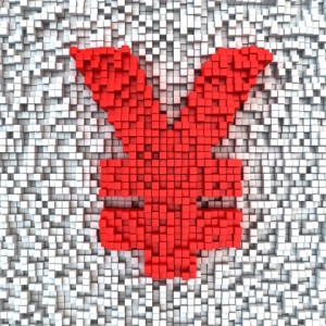 Yen currency symbol made from matrix of red cubes