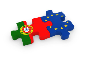 Portugal and EU Puzzle Pieces - Portuguese and European Flag Jigsaw 3D Illustration